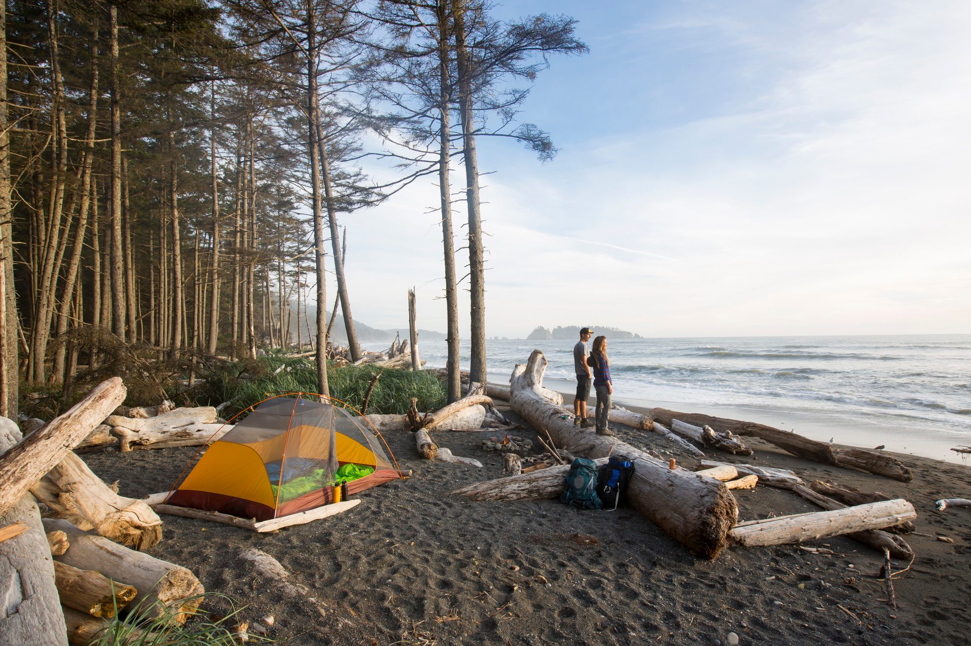 Backpacking along a beach