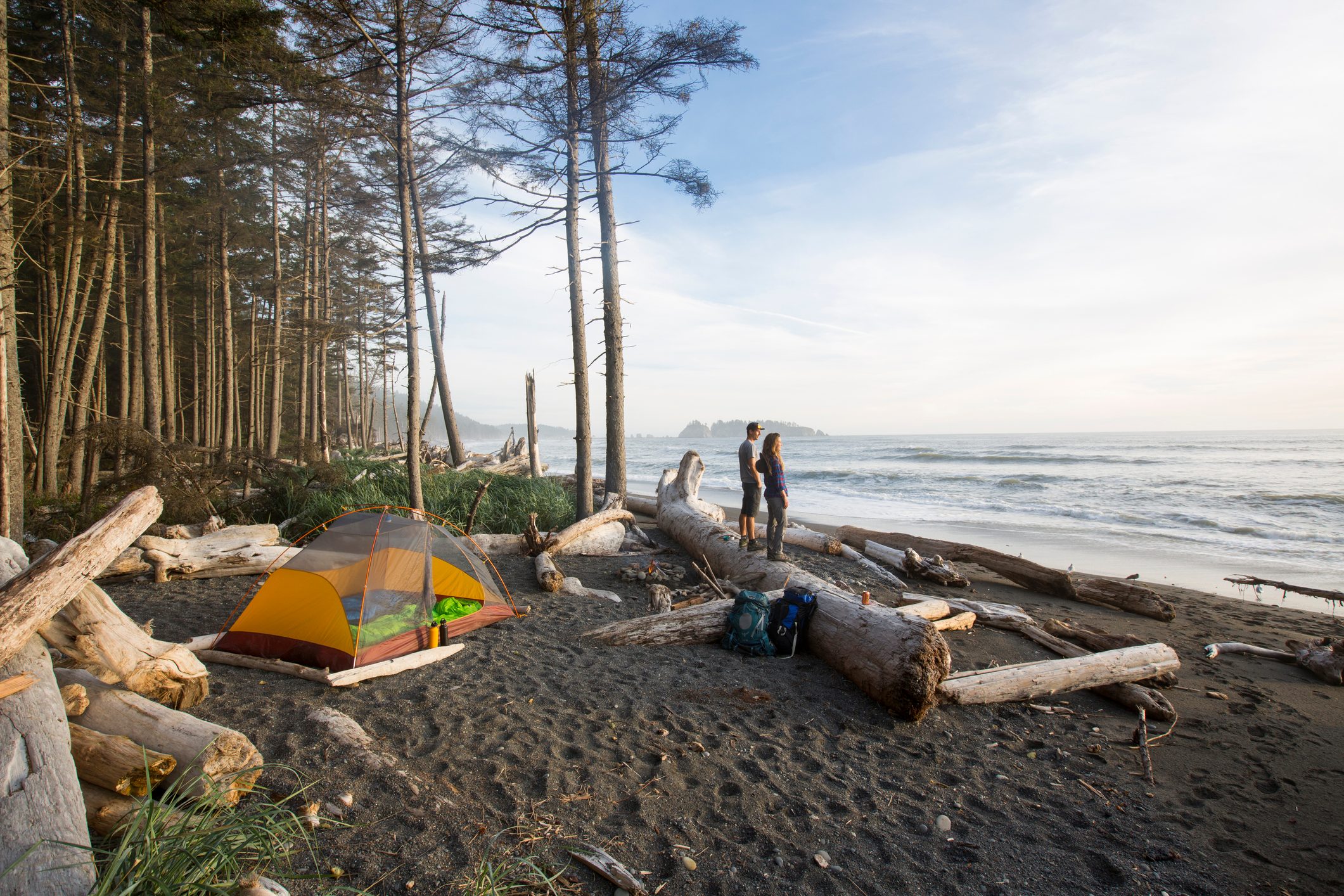 Backpacking along a beach