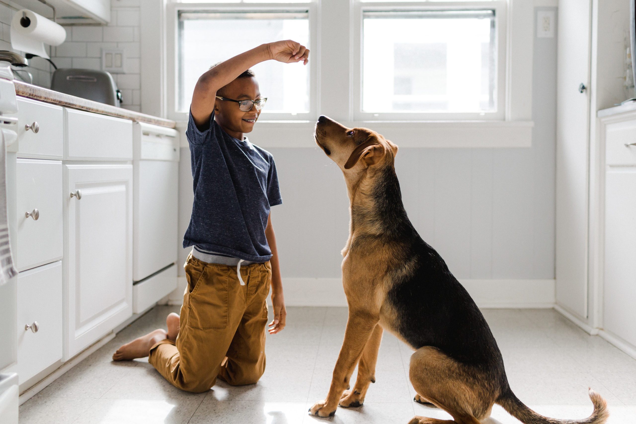 Adopted African American Boy with Adopted Dog