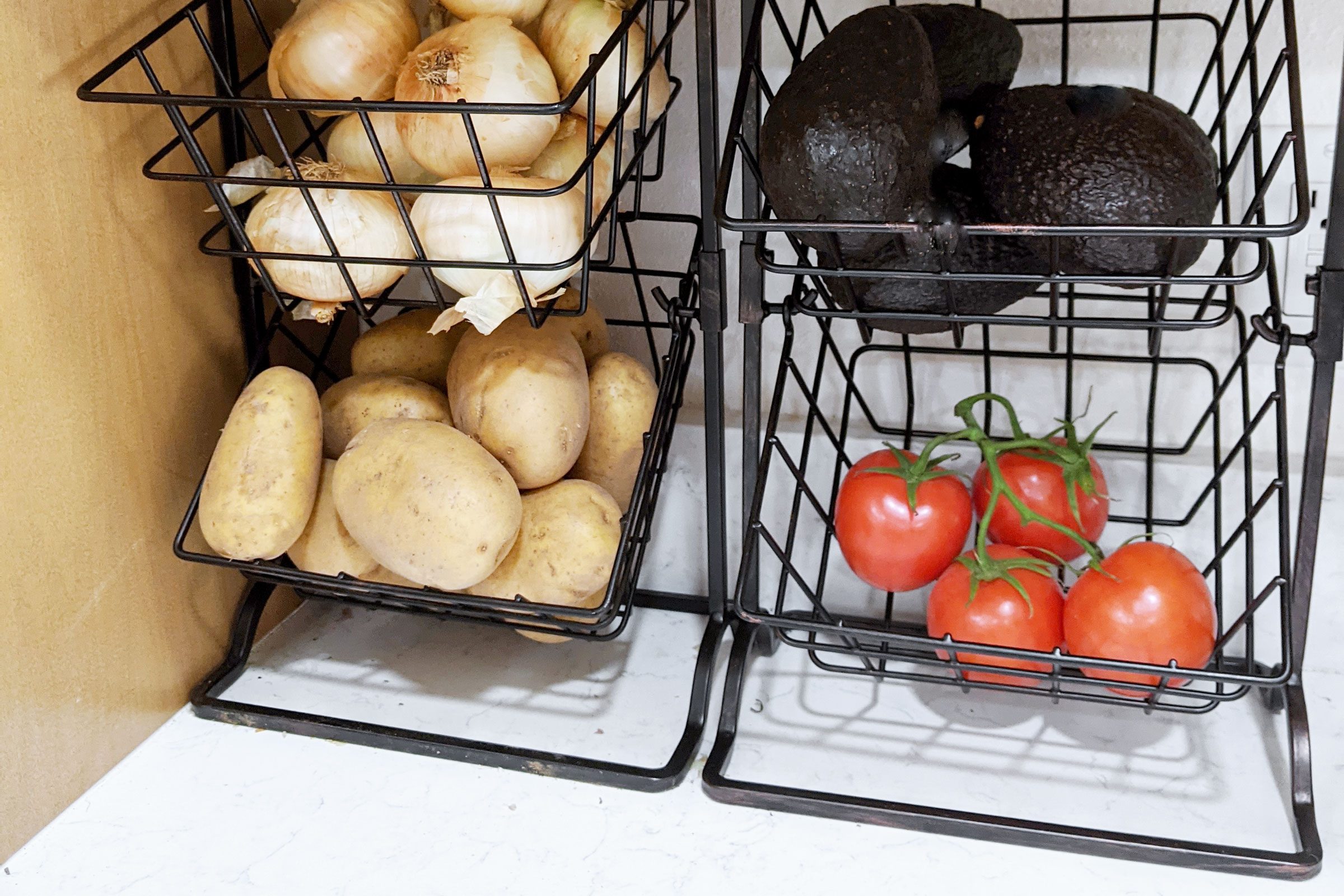 stacked metal fruit basket storage