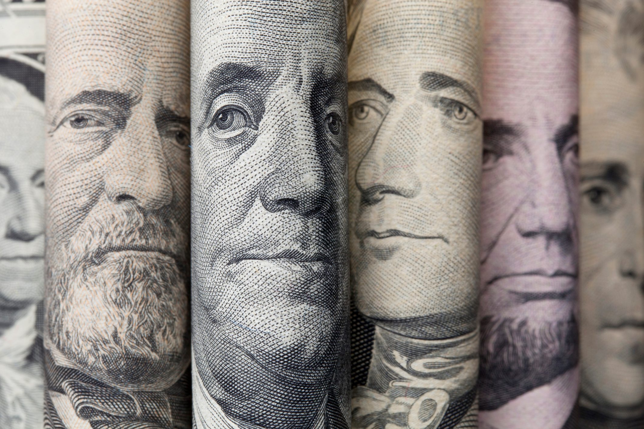 Portraits of U.S. presidents on dollar bills