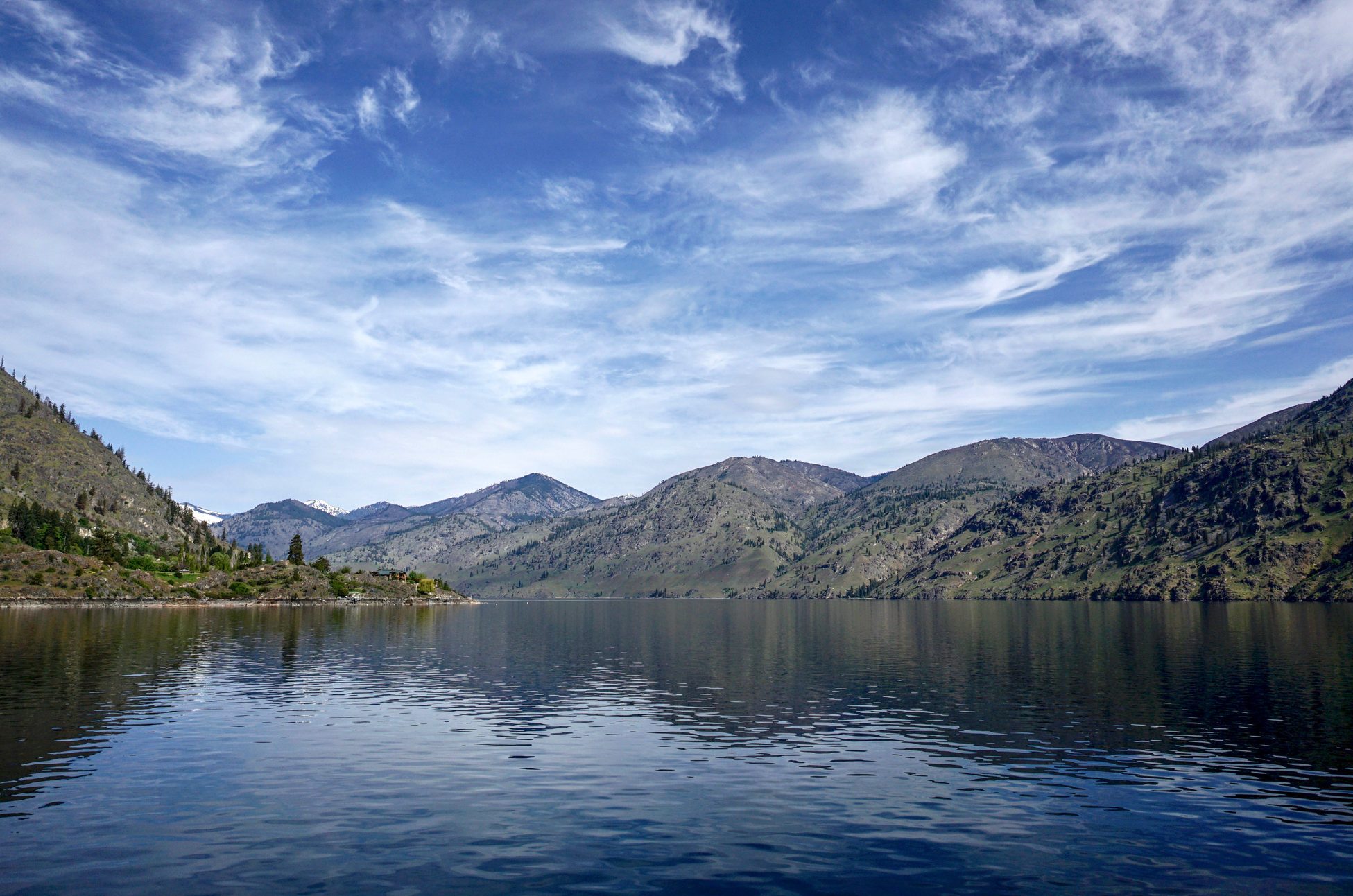 Blue Sky, Blue Lake, Mountains, Lake Chelan, Washington