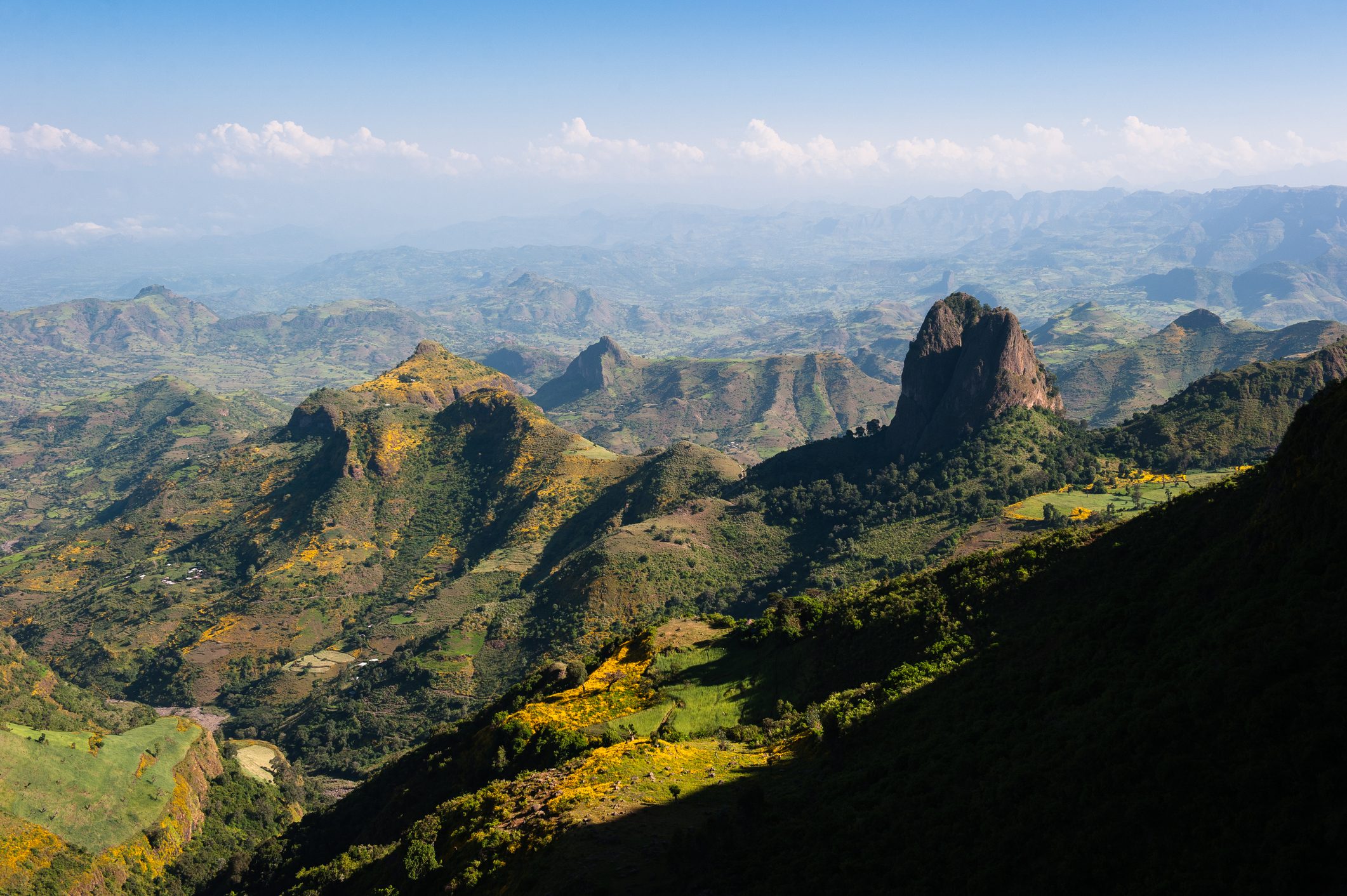 Beautiful clear view across the Simien Mountains on the road between Gonder and Debark, Ethiopia