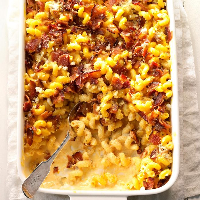 Baked pumpkin goat cheese alfredo with bacon