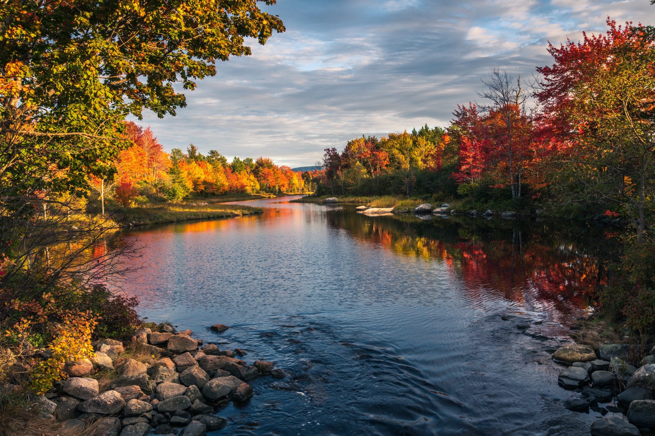 Scenic View Of Lake Against Sky During Autumn