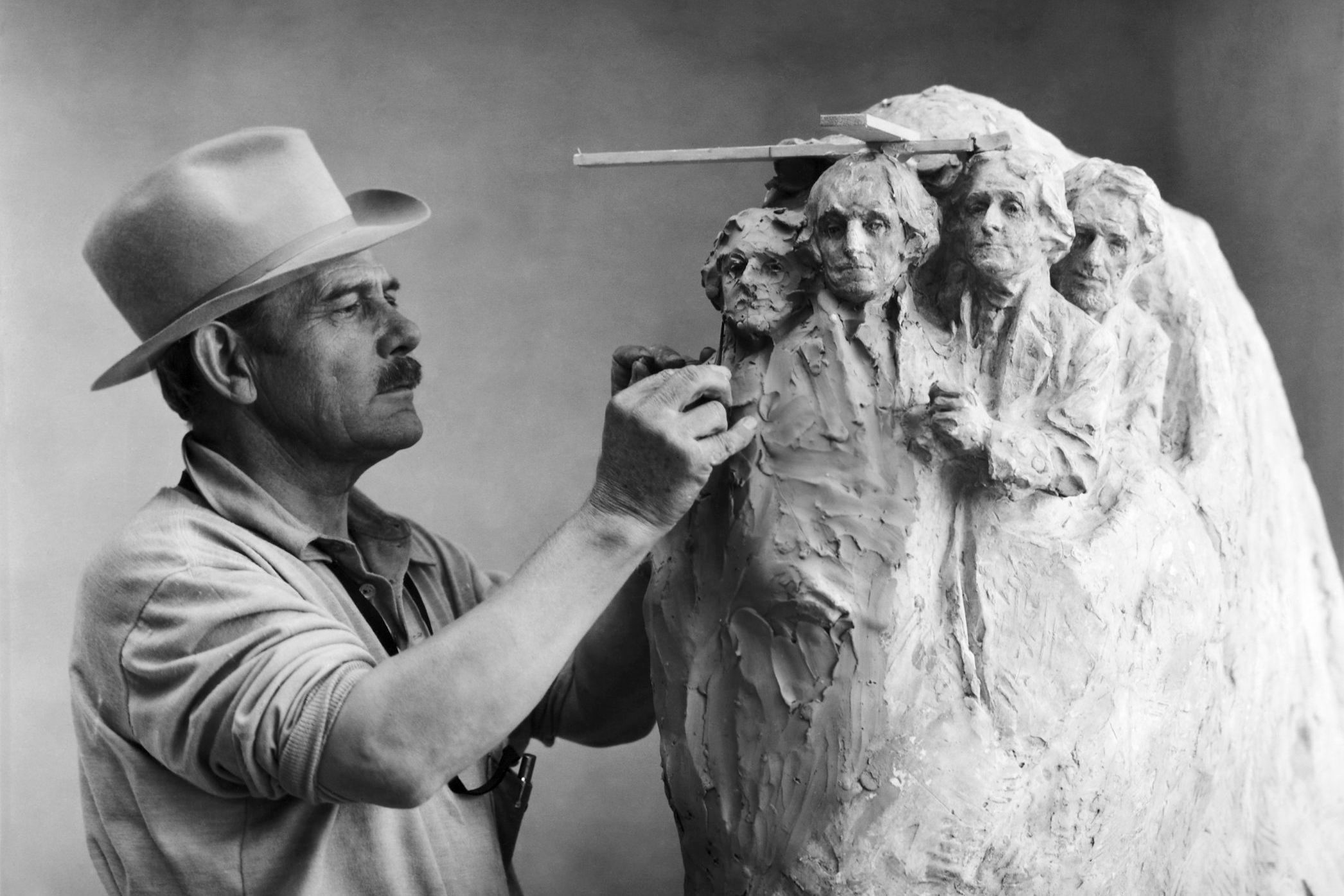 Gutzon Borglum Working on Model