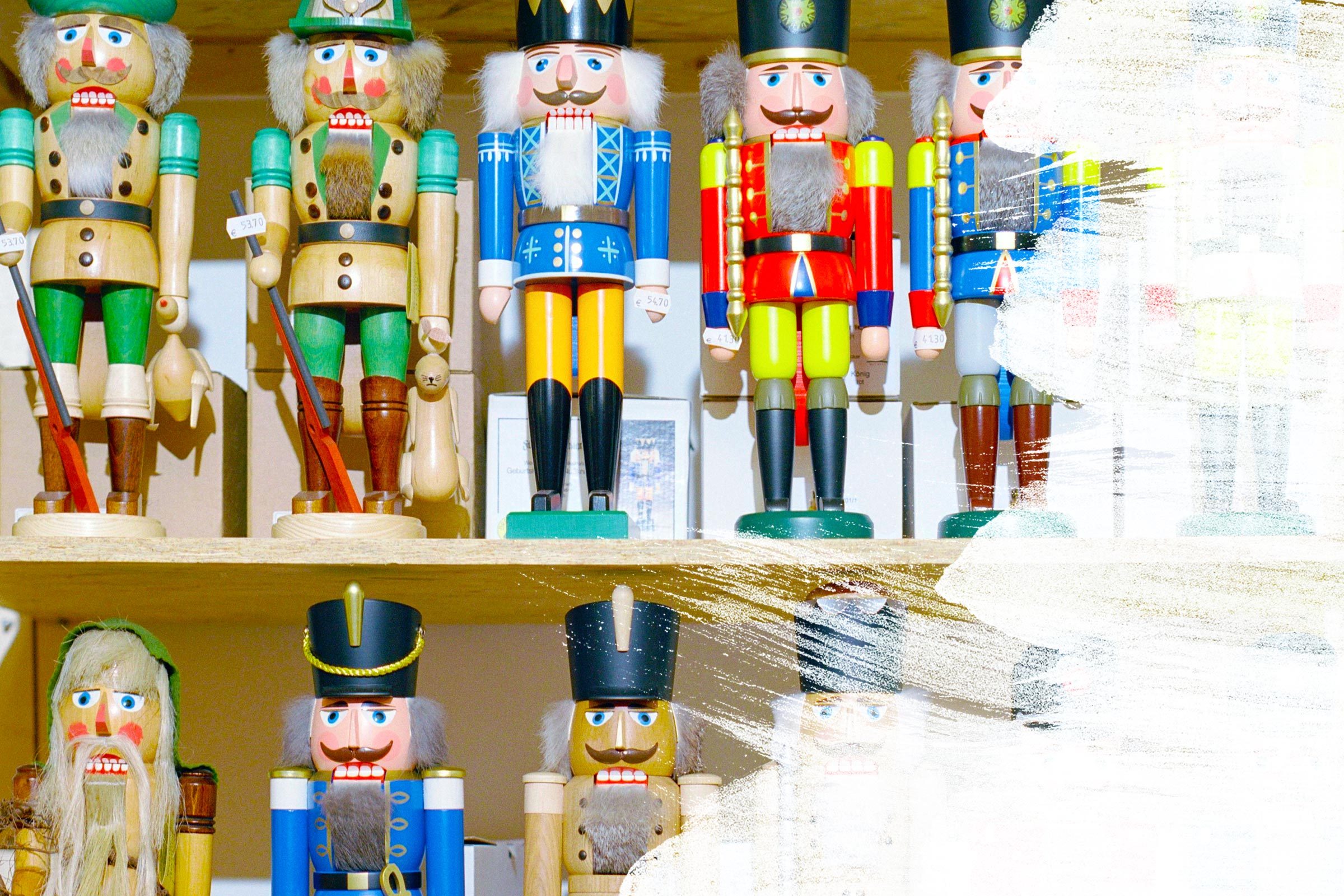 Holiday Nutcrackers covered in white paint