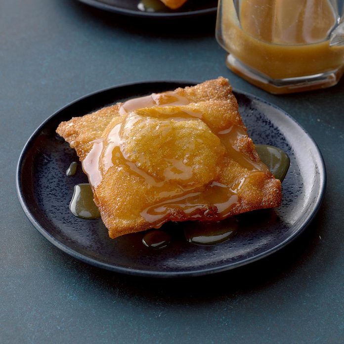 Pumpkin wontons with butterscotch sauce