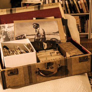 a box containing some of the letters Andrew Carroll has collected