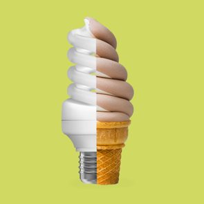 light bulb and ice cream cone fused together on green