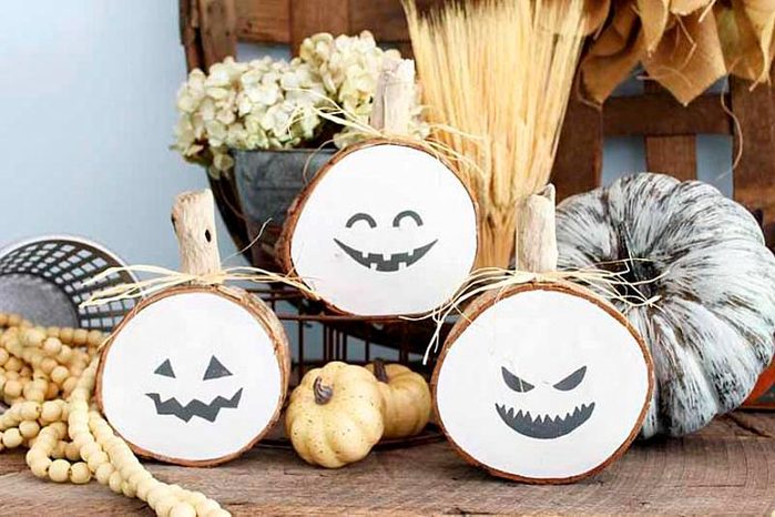 wood slice pumpkins halloween craft