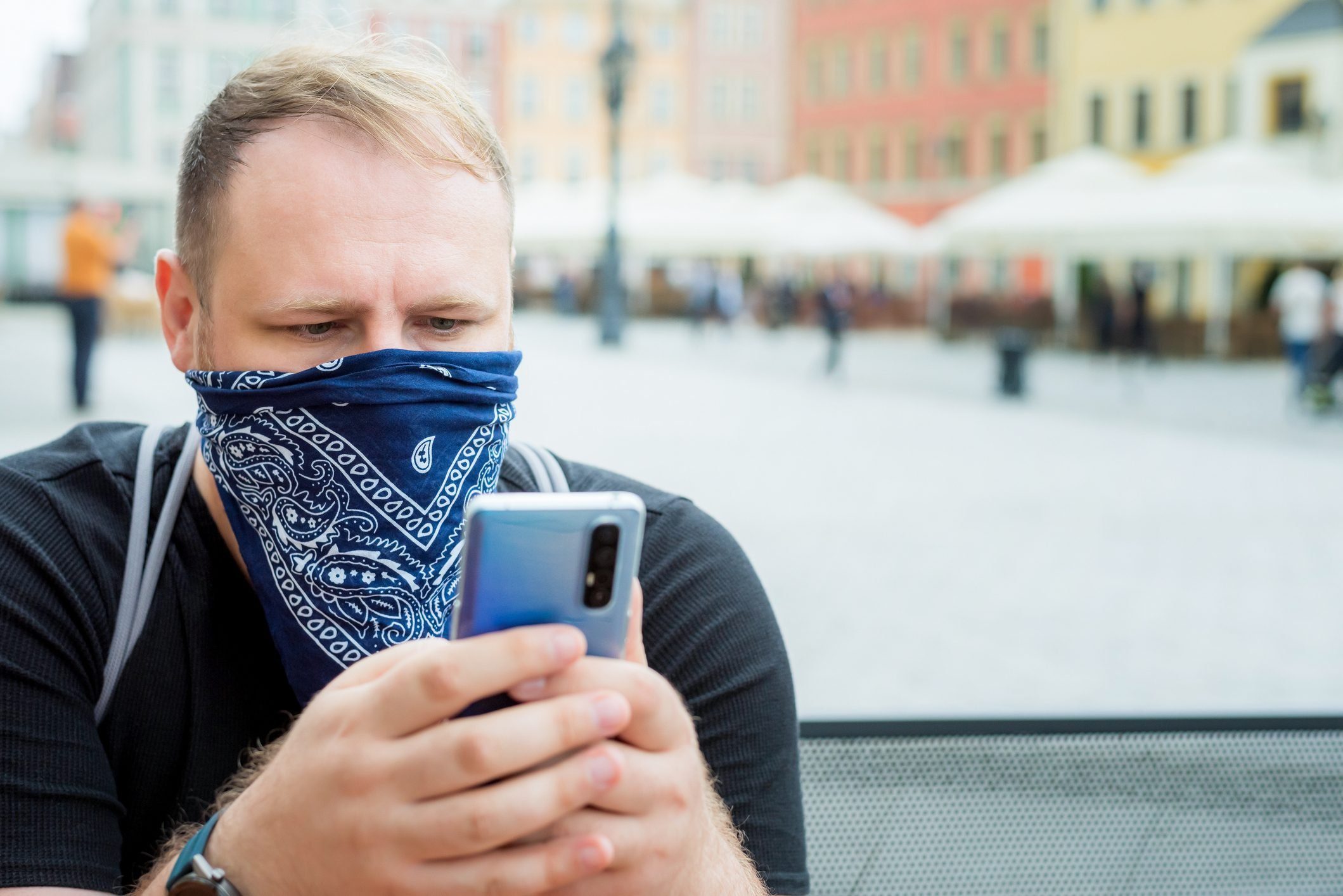 man wearing bandana as a face mask