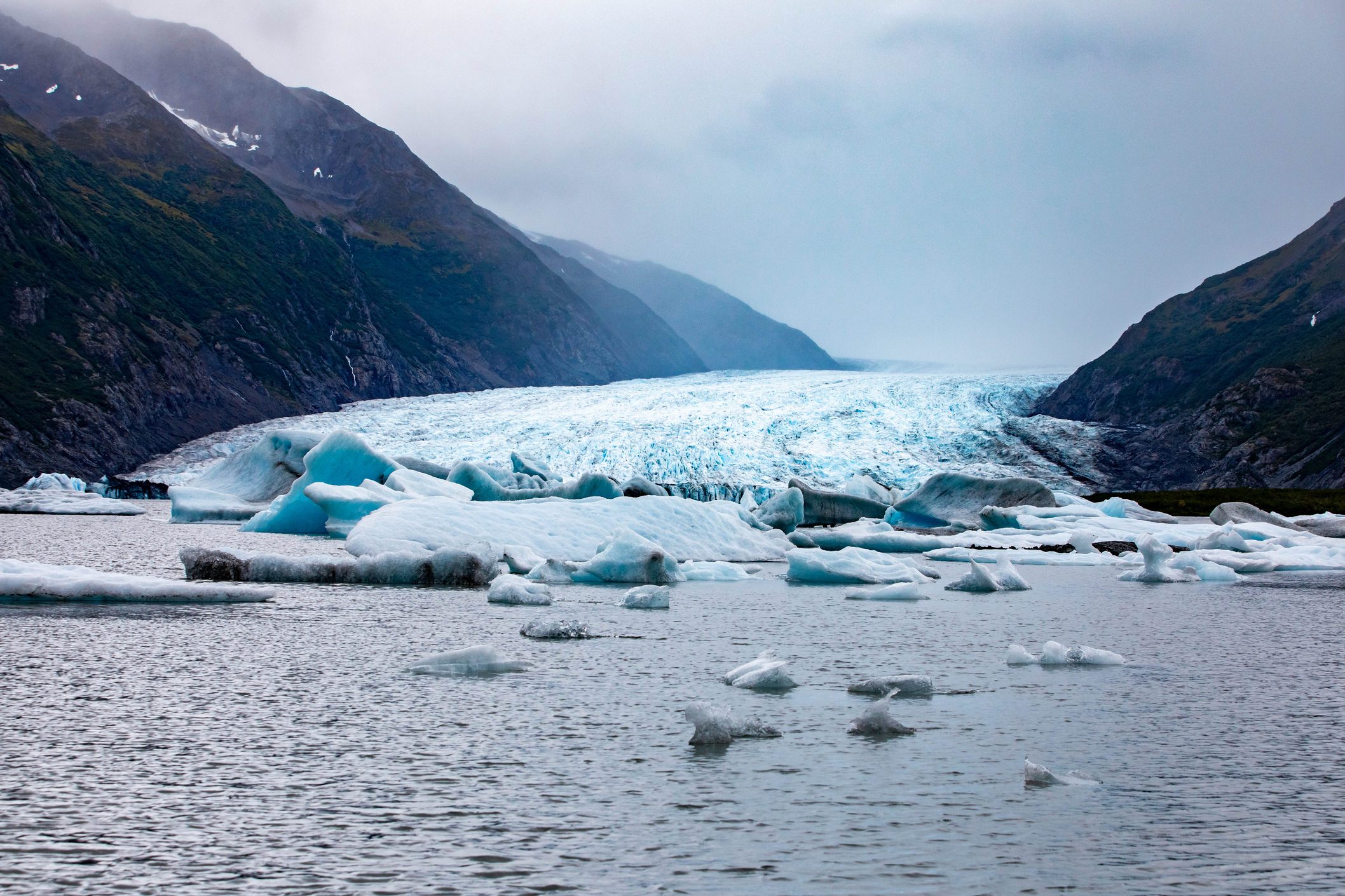 Spencer Glacier and icebergs of Alaska in fall tourist destination