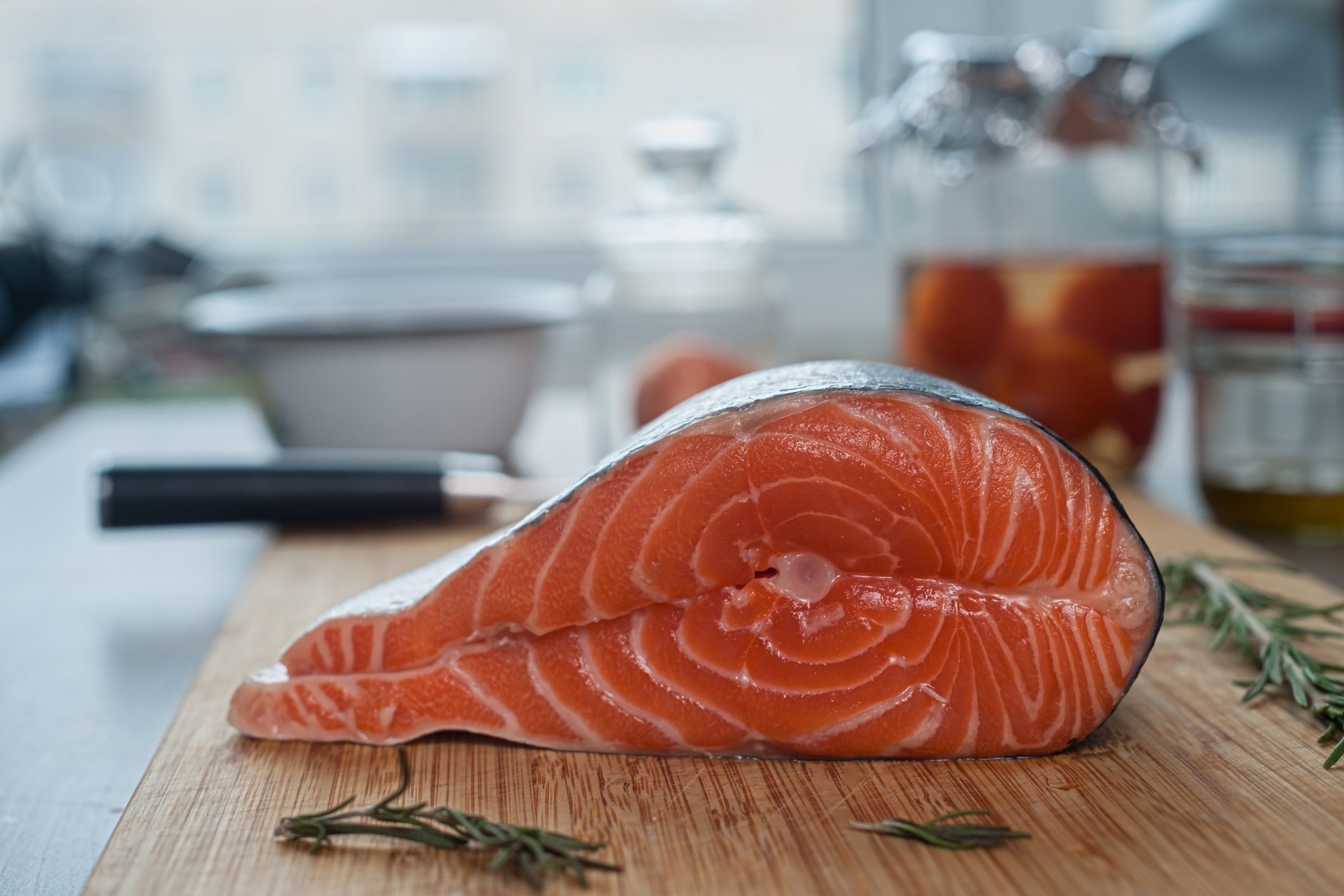 Making low-fat casserole from salmon and Greek yogurt