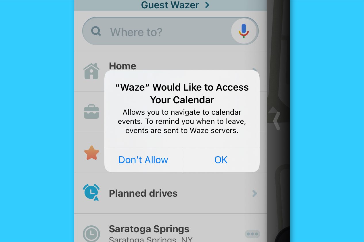 waze screenshot - sync with your calendar