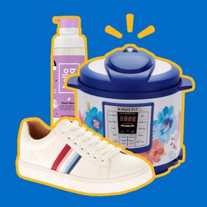 Combination of three items from this list: slow-cooker, shoe, and dry shampoo.