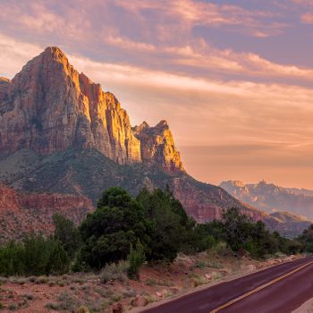 Gorgeous Sunset over Watchman mountain in Zion National Park, Utah, USA