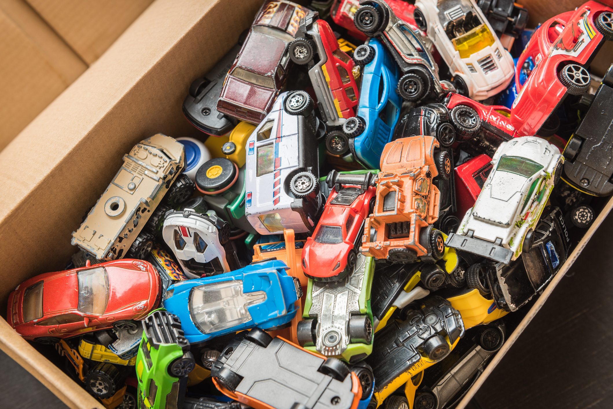 High Angle View Of Toys In Box