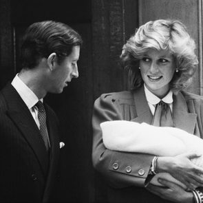 Charles, Prince of Wales and Diana, Princess of Wales (1961-1997) leave the Lindo Wing of St Mary's Hospital with their son Prince Harry, in Paddington, London, 16th September 1984