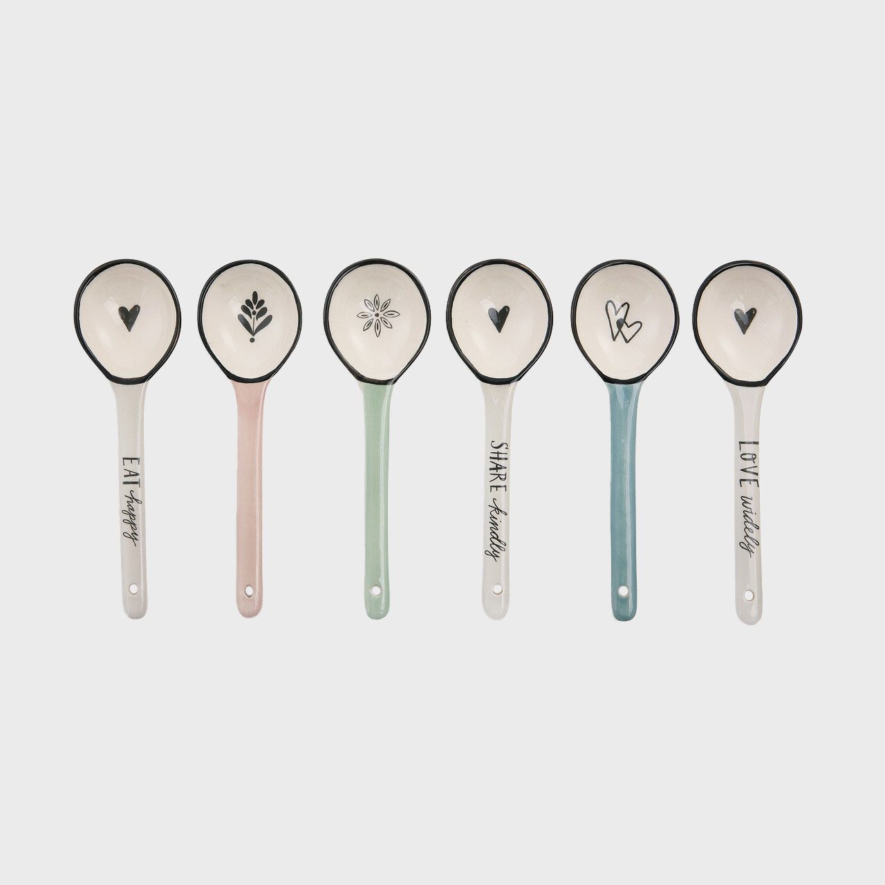 Heaping Teaspoons Six Assorted Ceramic Spoons