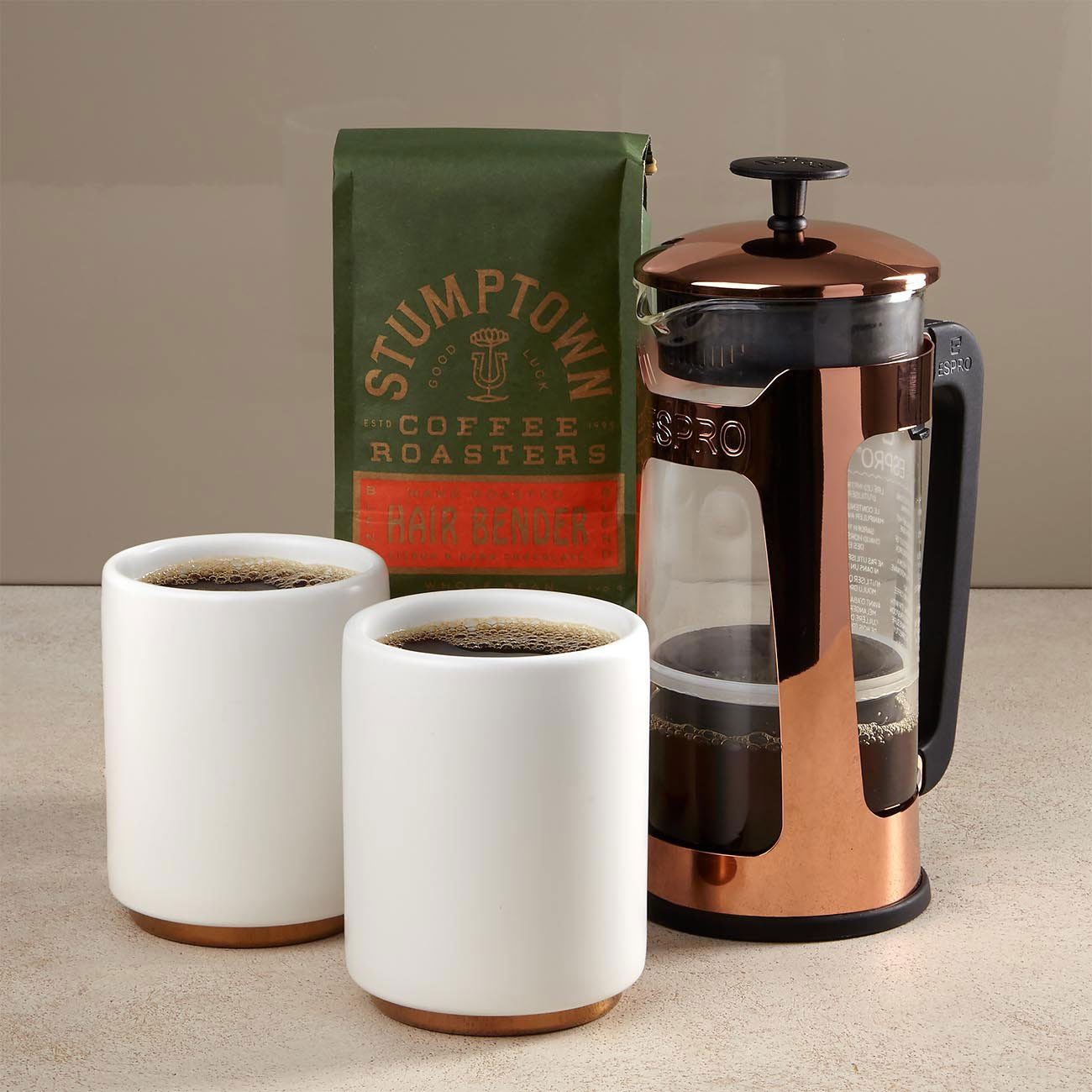 Knack Cafe Society French Press And Ceramic Mugs Gift Set