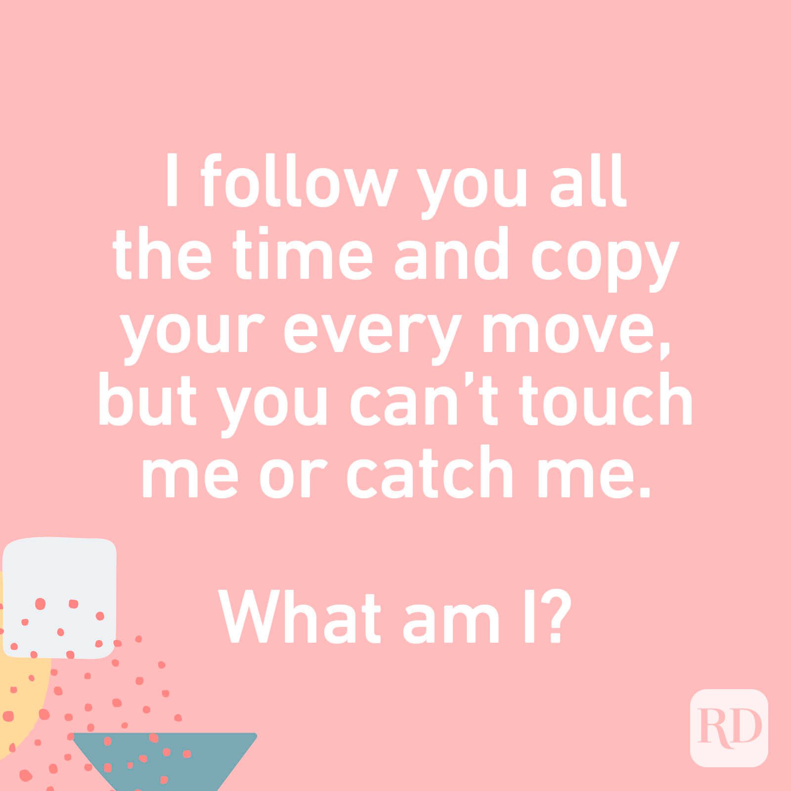 I follow you all the time and copy your every move, but you can’t touch me or catch me. What am I?