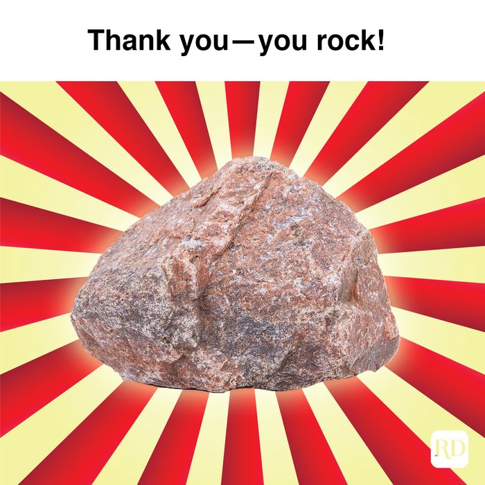 Rock with glowing background. Meme text: Thank You – You Rock