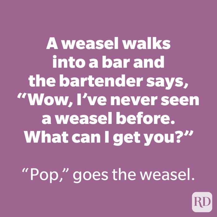 A weasel walks into a bar and the bartender says, “Wow, I’ve never seen a weasel before. What can I get you?”