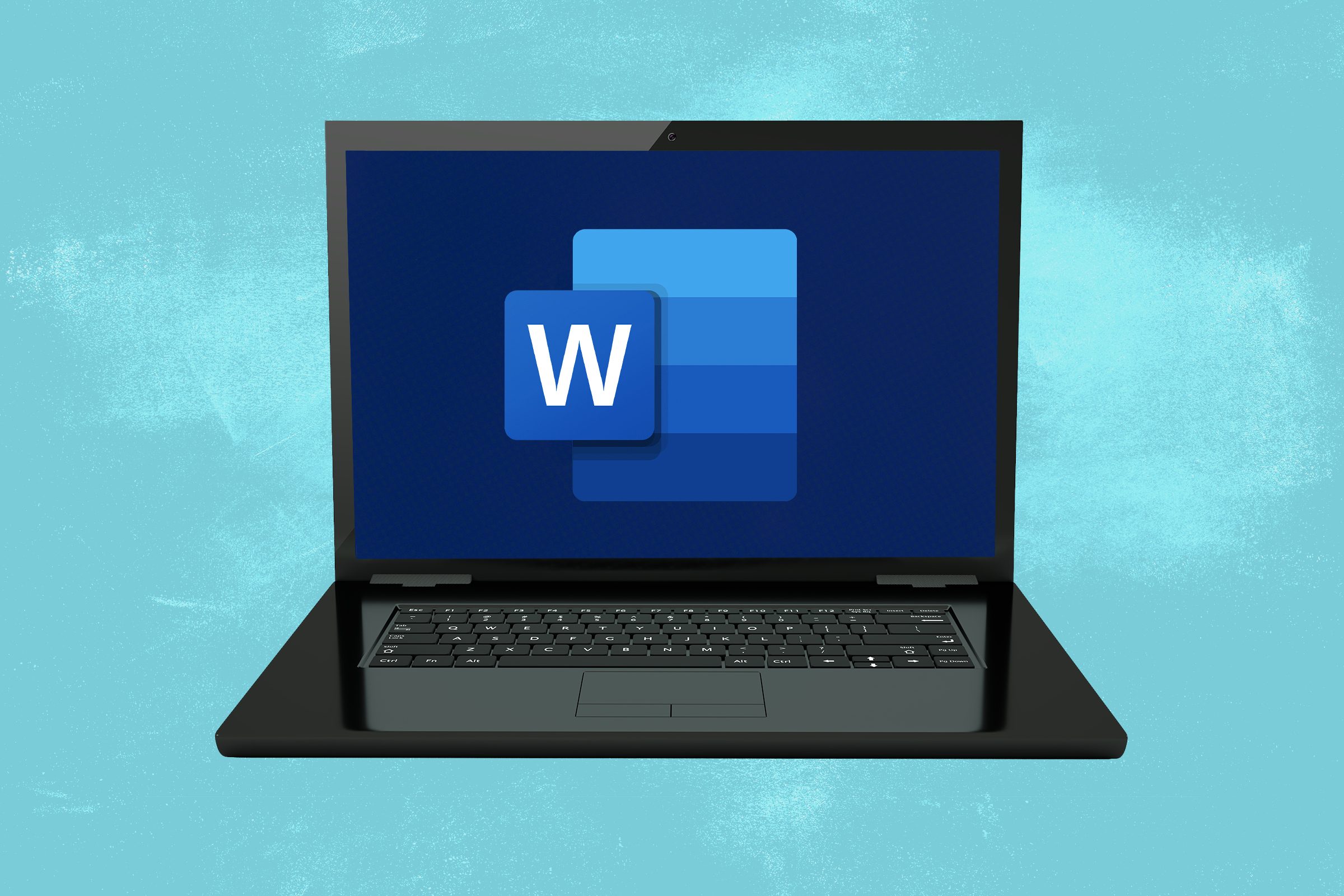 A laptop showing Microsoft Word icon