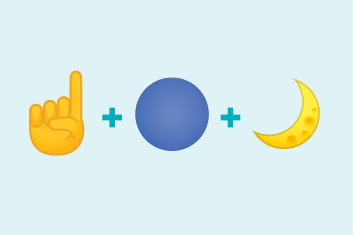 Finger holding up number one emoji + blue circle emoji + moon emoji