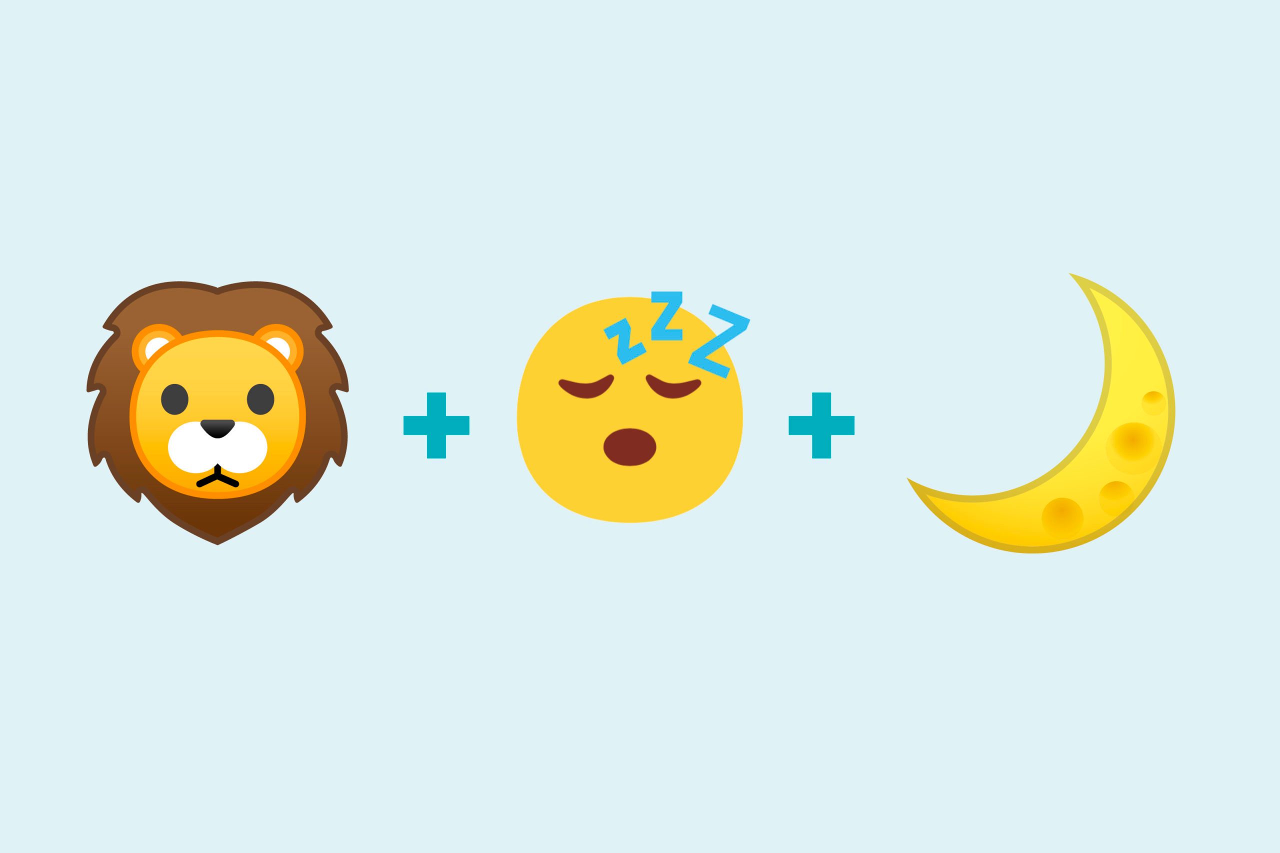 Lion emoji + sleeping emoji + night emoji