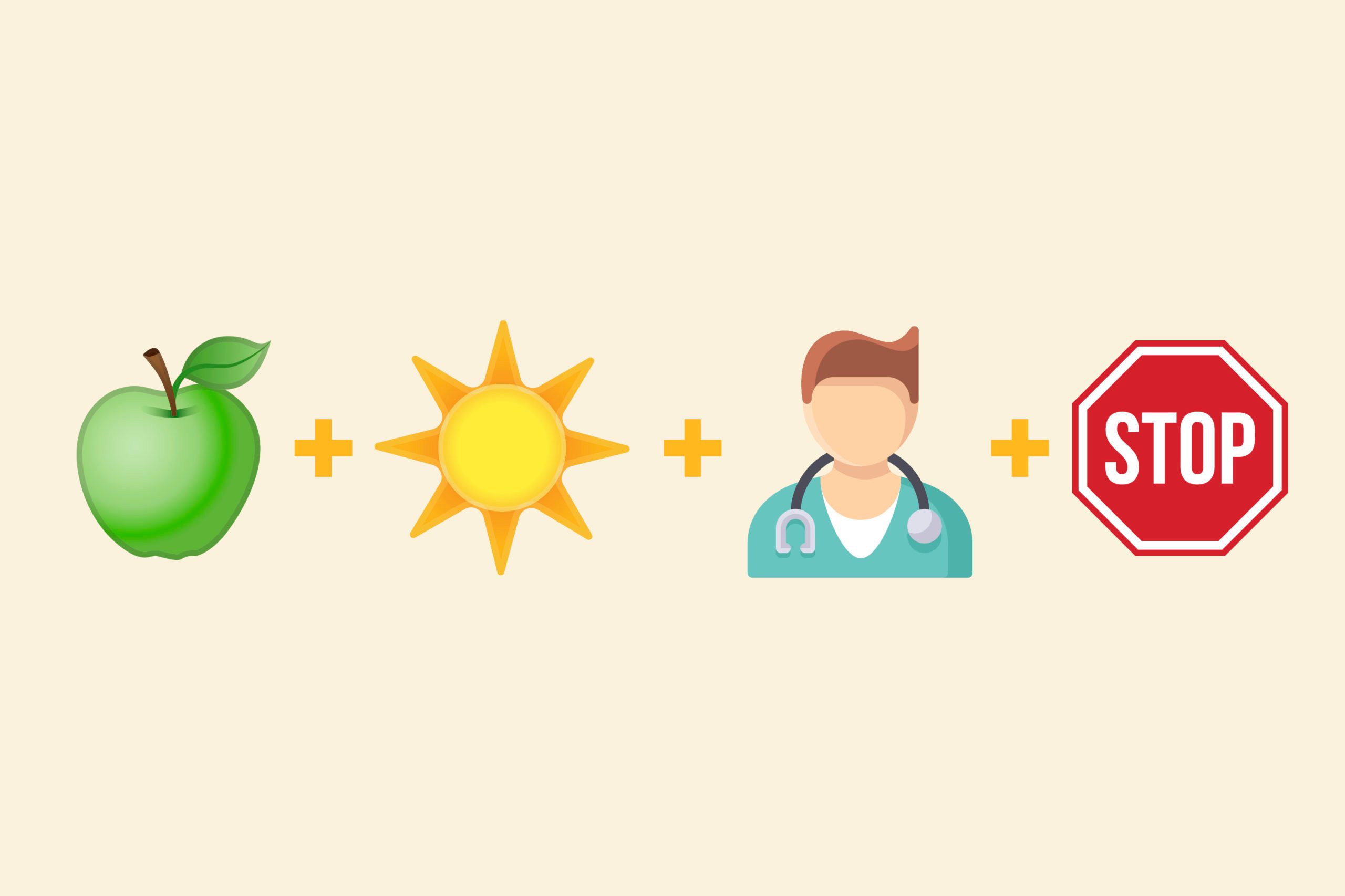 Apple emoji + daytime emoji + doctor emoji + stop emoji