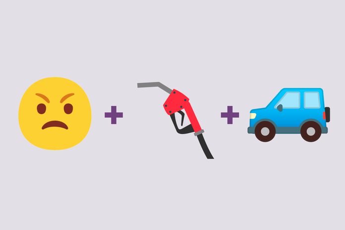 Angry emoji + gas emoji + car emoji