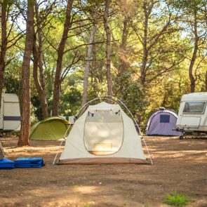 View of tent in camp ground.