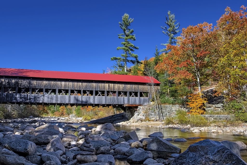 Albany Covered Bridge spanning the Swift River in New Hampshire.