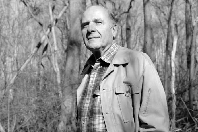 Portrait of American politician US Senator Gaylord Nelson (1916 - 2005), founder of Earth Day, as he poses in Rock Creek Park, Washington DC, January 1990.