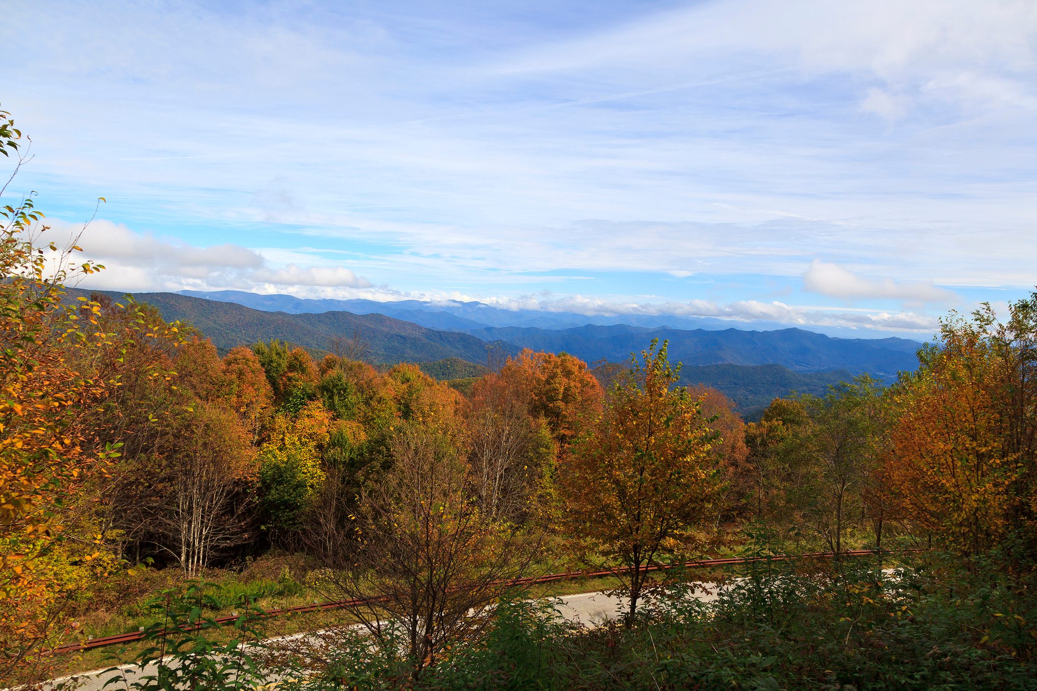 Part of the Cherohala Skyway, TN, in the fall with vast view of mountains