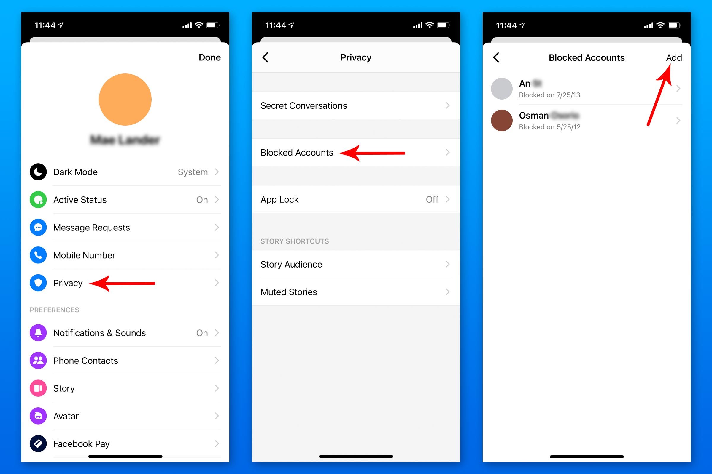 How to block someone on the Facebook Messenger mobile app by adding someone to the blocked users list