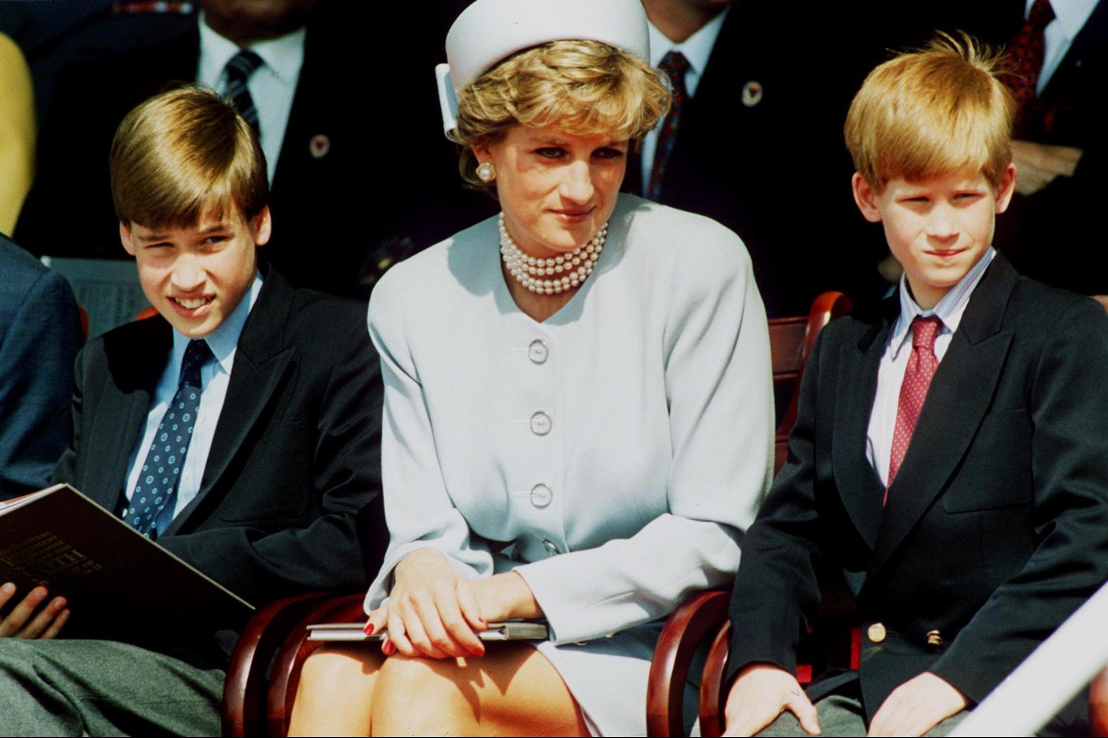 Princess Diana, Princess of Wales with her sons Prince William and Prince Harry, May 7, 1995