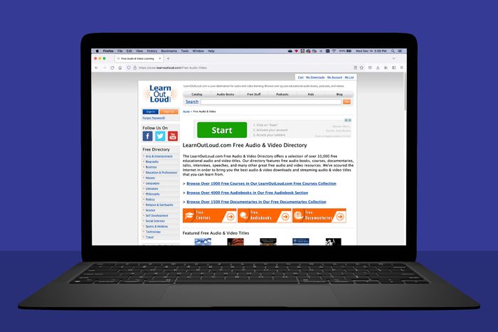 laptop with learnoutloud.com; blue background