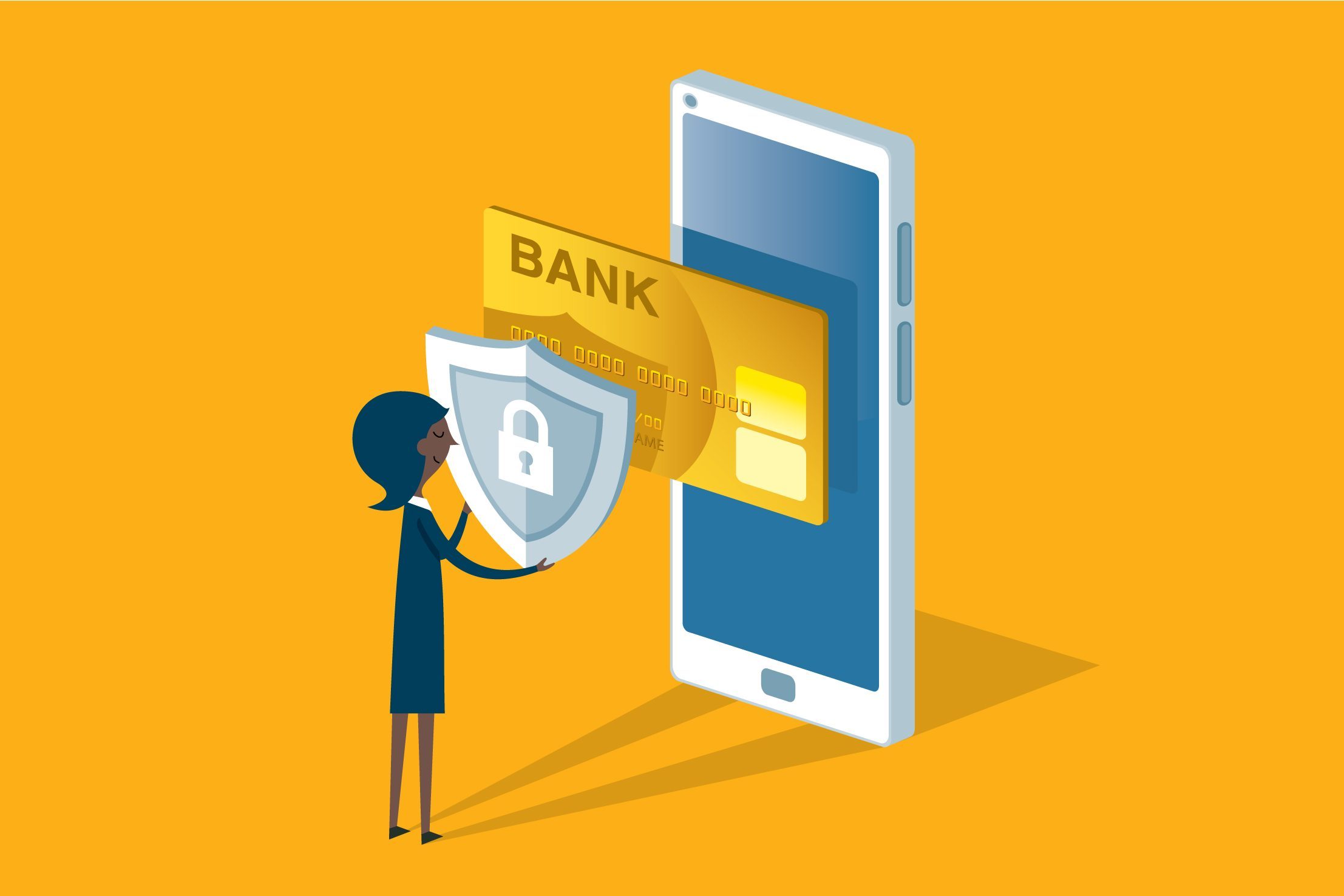 illustration of a woman protecting her bank account information