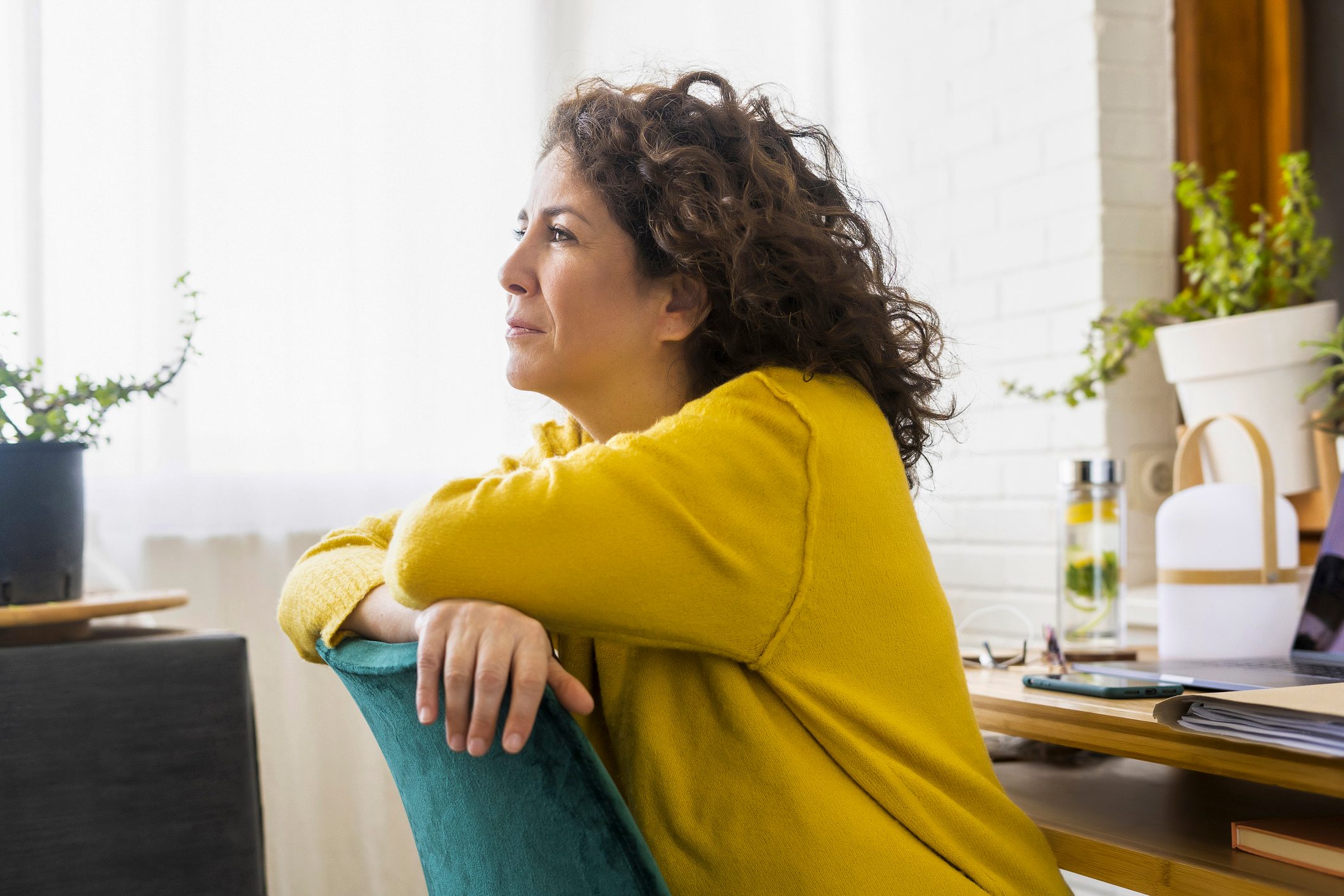 woman having considering her finances