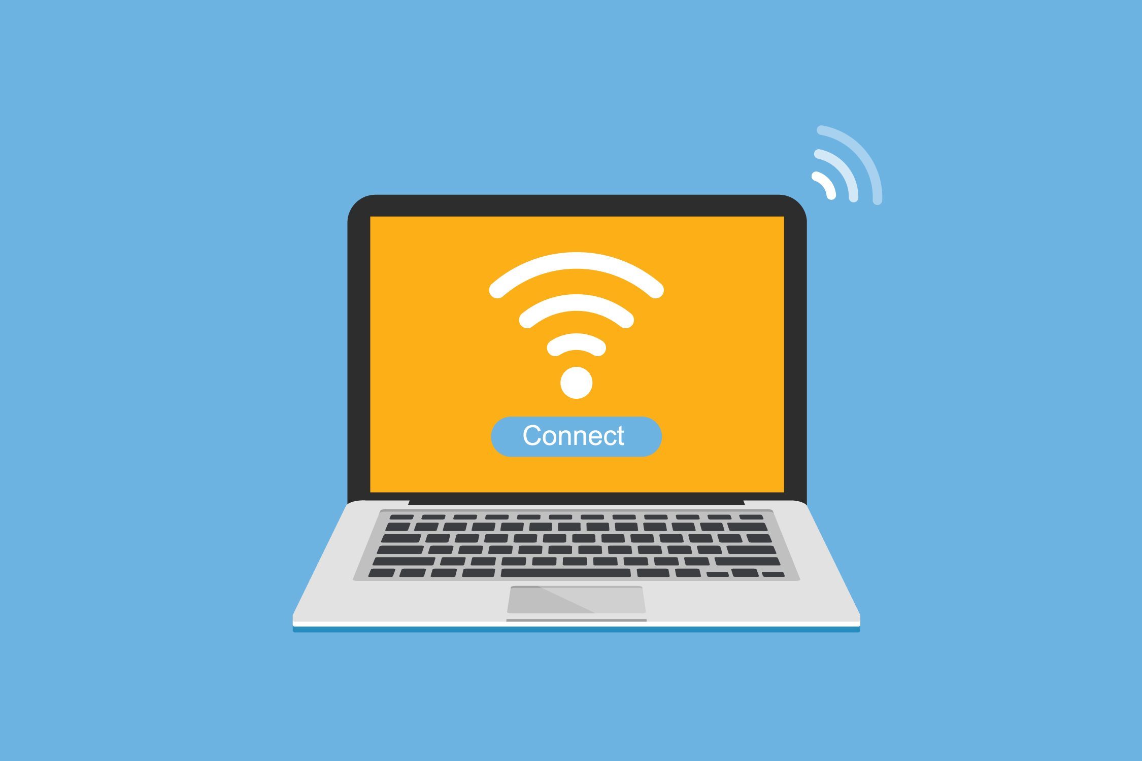 illustration of a laptop with a yellow screen connecting to wifi