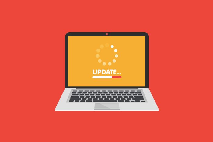 illustration of an open laptop with an updating screen