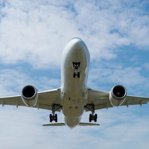 Front view of a Landing airplane.