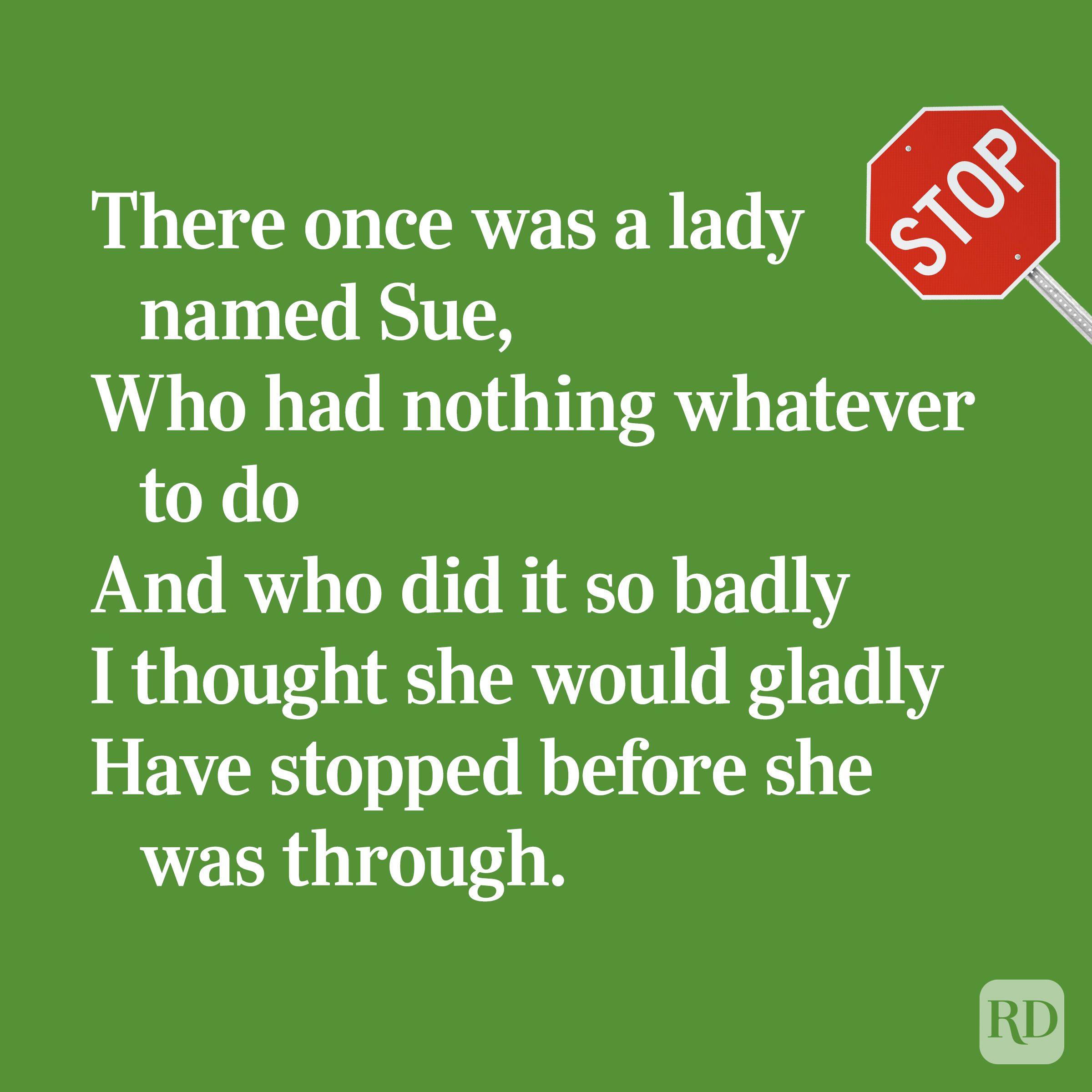 Quirky limerick about a lady named Sue