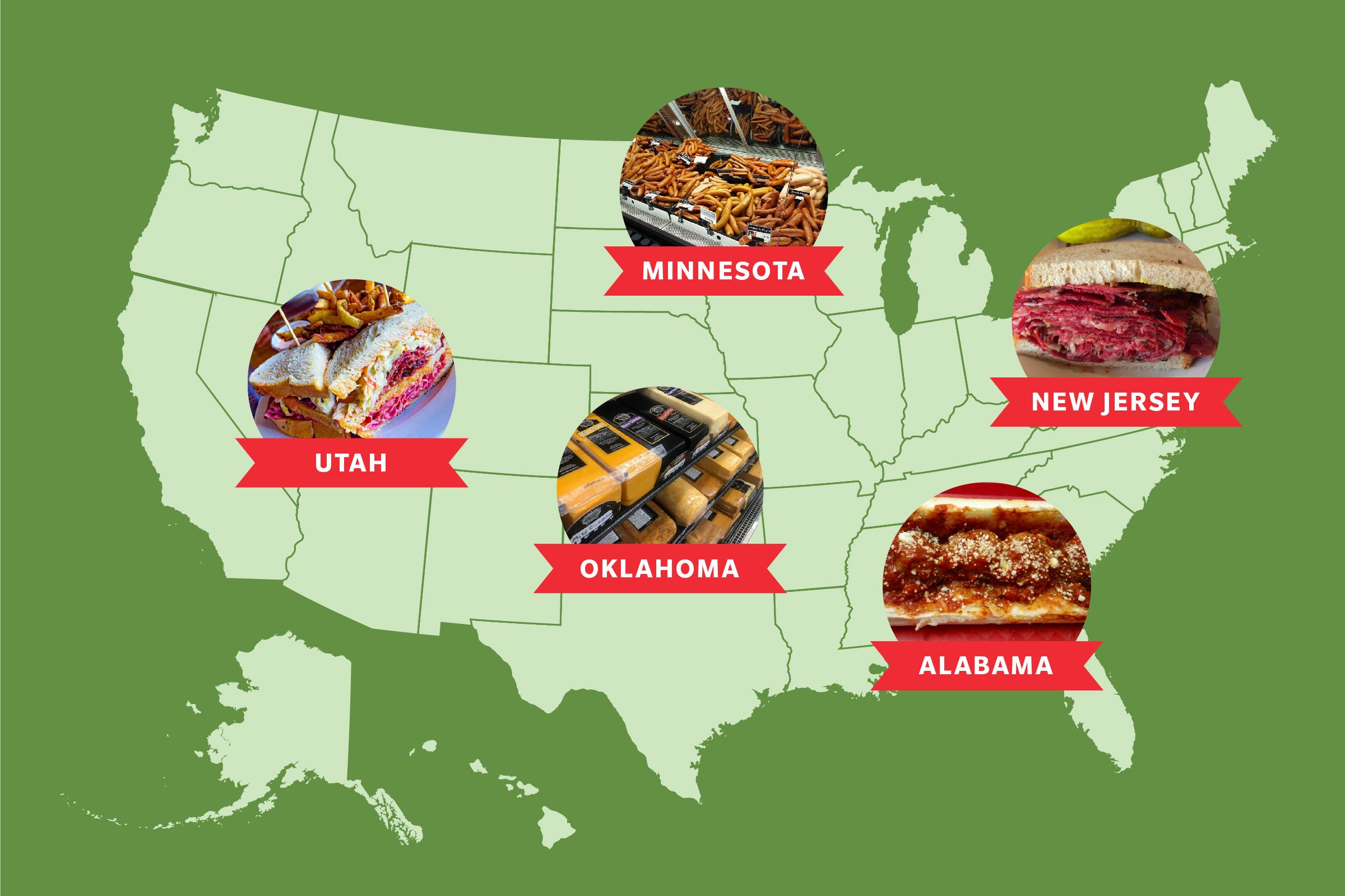 map of the United States showing the best deli in five states