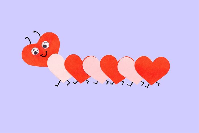 Funny Paper Caterpillar Of Red And Pink Paper Hearts