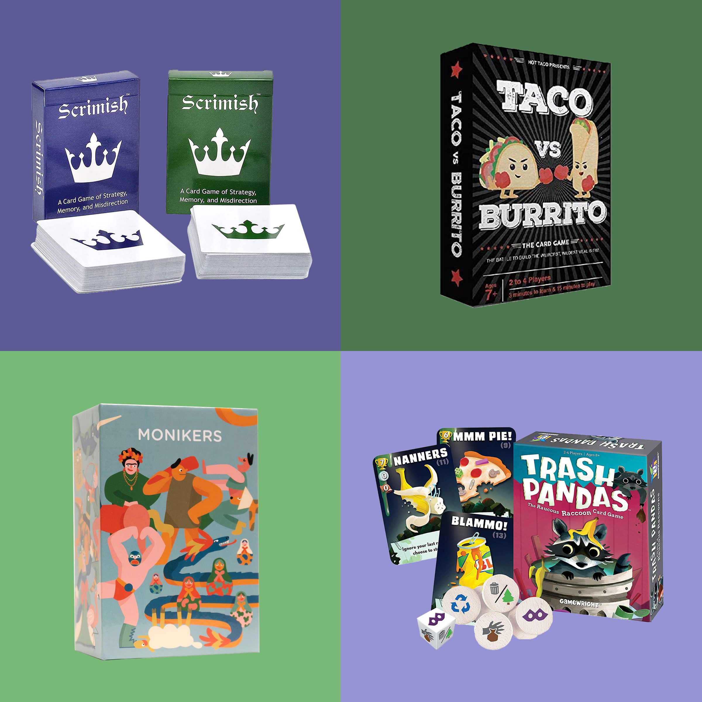 4 different card games on colored backgrounds