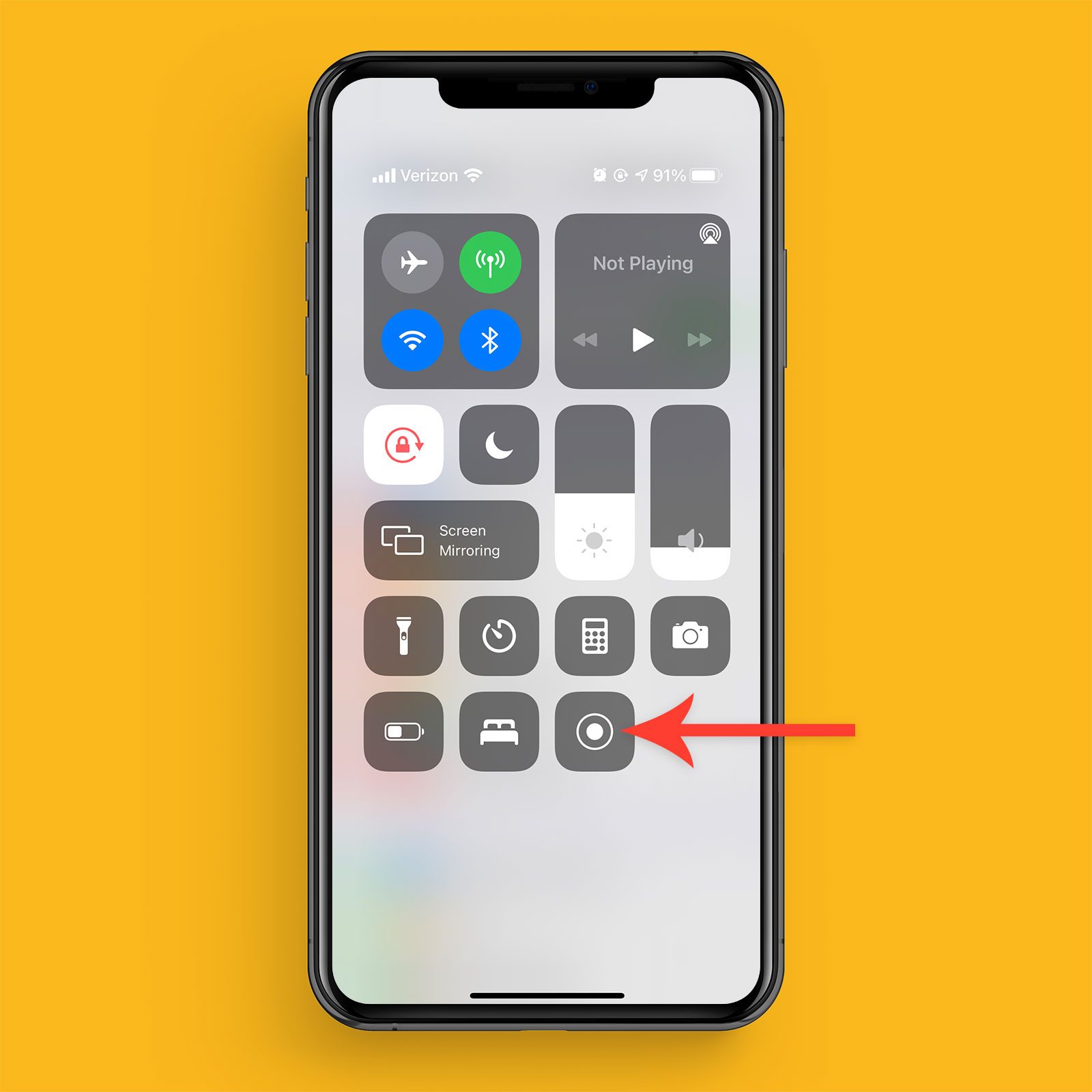 Select Screen Record Icon From Control Center on an iPhone